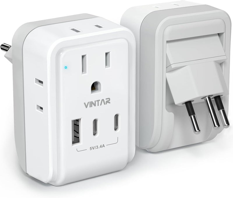 VINTAR 1 Pack Brazil Power Adapter, Foldable US to Brazil Travel Adaptor with 4 American Outlets 3 USB Ports(2 USB C), 7 in 1 Type N Plug Adapter for USA to Brazilian Brazil - Image 1